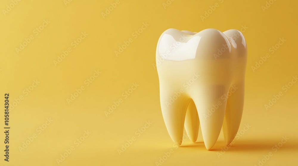 A single, white tooth on a yellow background. A single, white tooth on a yellow background.