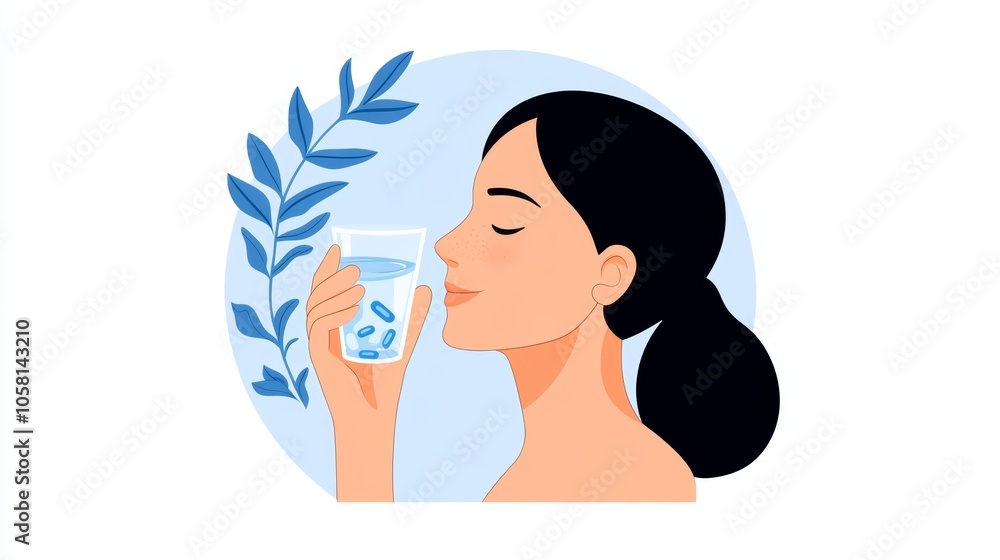 Woman Drinking Water Health Wellness Lifestyle Illustration Woman Drinking Water Health Wellness Lifestyle Illustration