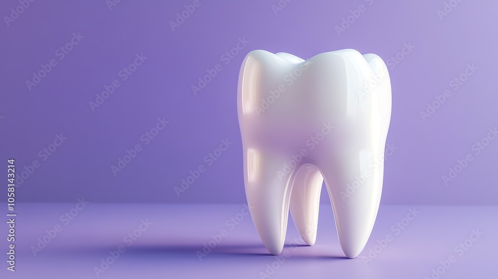 A single white tooth on a purple background. A single white tooth on a purple background.