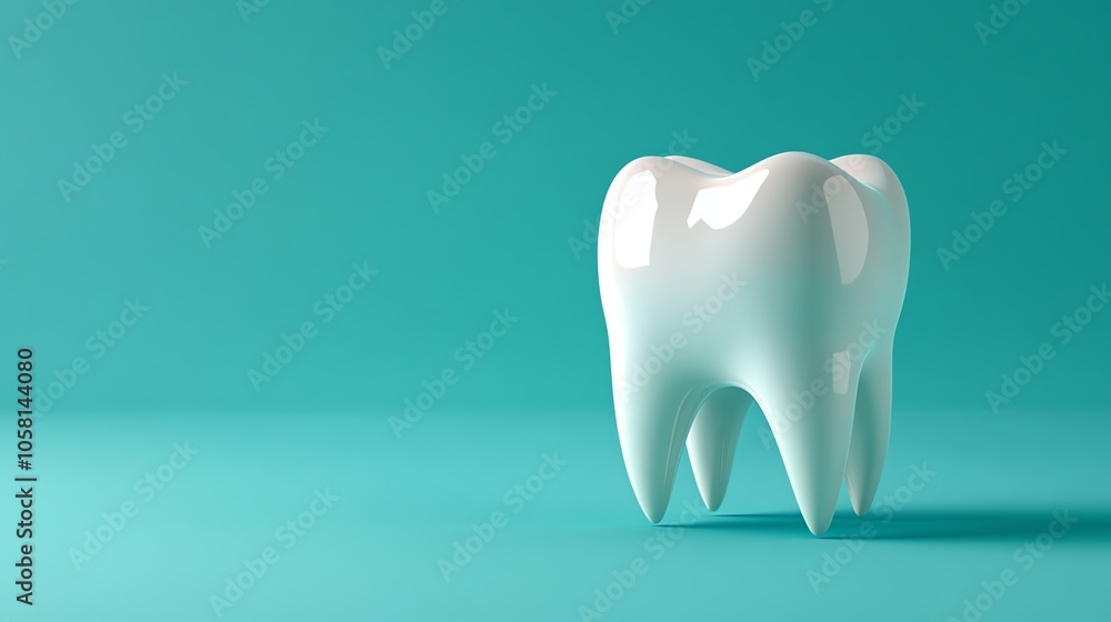 A single, white tooth on a teal green background. A single, white tooth on a teal green background.