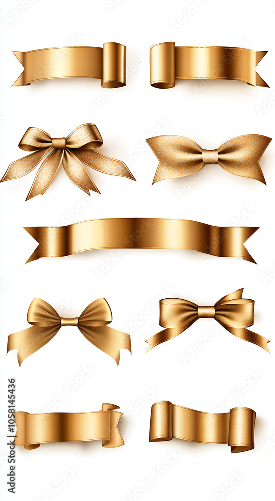 Gold ribbon banner set on a white background Gold ribbon banner set on a white background