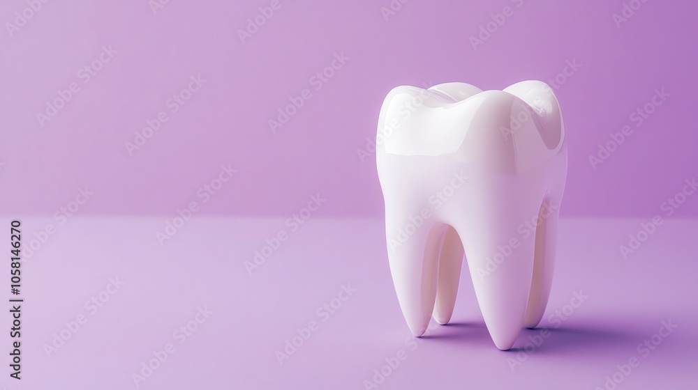 A single, white tooth on a pink background. A single, white tooth on a pink background.