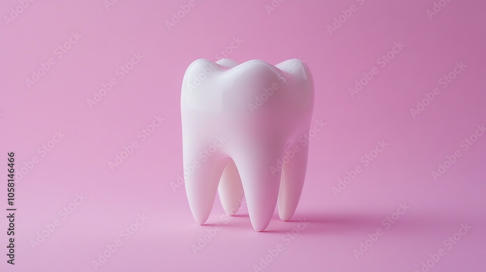 A single white tooth on a pink background. A single white tooth on a pink background.
