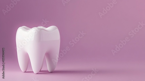 A single, white tooth on a pink background.