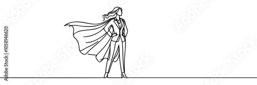 Single continuous line drawing businesswoman superhero with cloak . Business takes off. Business project concept. One line draw graphic design vector illustration