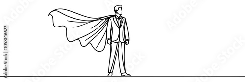 Single continuous line drawing businessman superhero with cloak . Business takes off. Business project concept. One line draw graphic design vector illustration