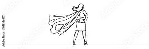 Single continuous line drawing businesswoman superhero with cloak . Business takes off. Business project concept. One line draw graphic design vector illustration