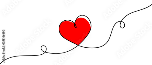 Sweet cute heart. Continuous one line drawing