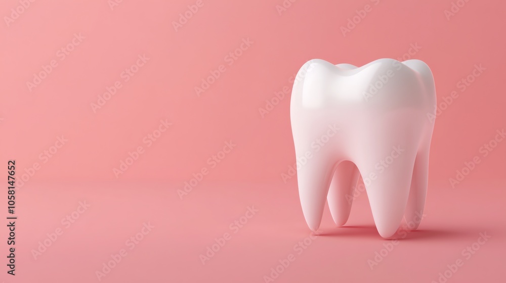 A single, white tooth on a pink background. A single, white tooth on a pink background.
