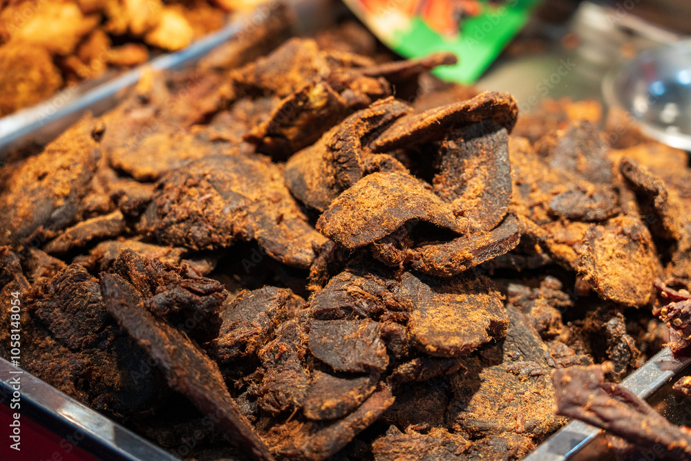 Delectable Dried Meat Snacks from a Vibrant Marketplace Delectable Dried Meat Snacks from a Vibrant Marketplace