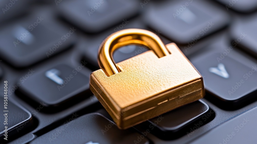Gold Padlock on Laptop Keyboard Digital Security Concept Gold Padlock on Laptop Keyboard Digital Security Concept