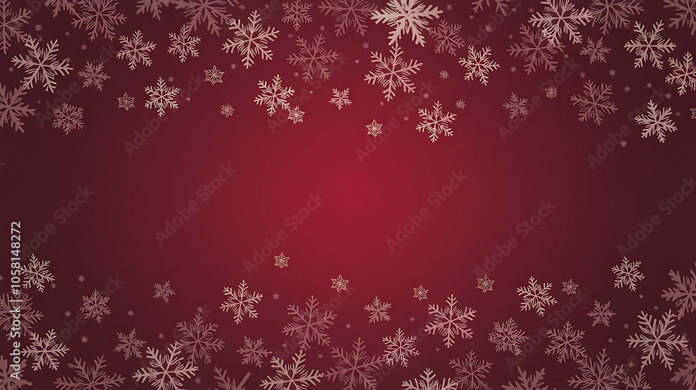 Abstract Red Background with White Snowflakes