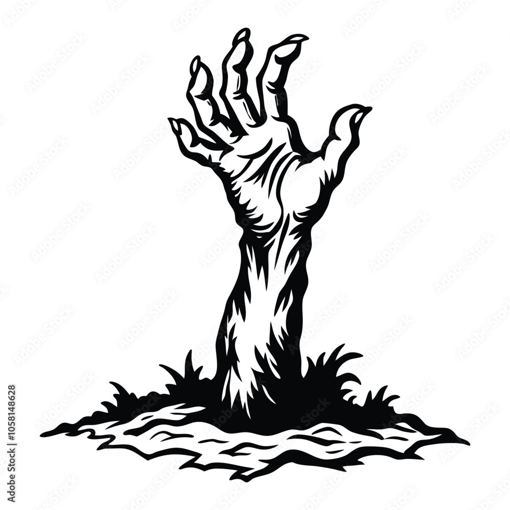 Obraz premium vector a zombie's arm comes out of the ground