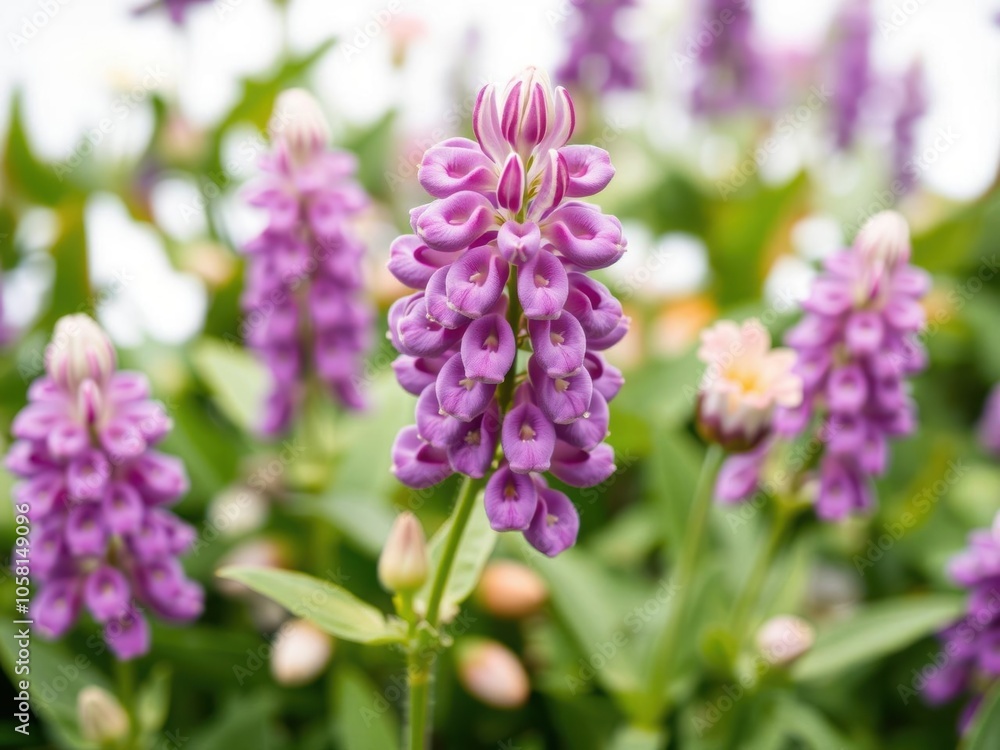 Close-up of a vibrant purple lupine flower bud isolated on a clean white background, beauty, botanical Close-up of a vibrant purple lupine flower bud isolated on a clean white background, beauty, botanical