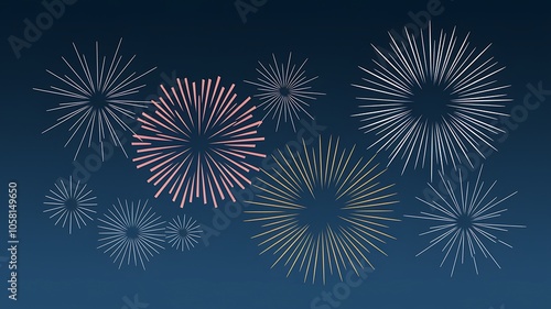 Abstract Fireworks Display on a Navy Blue Background