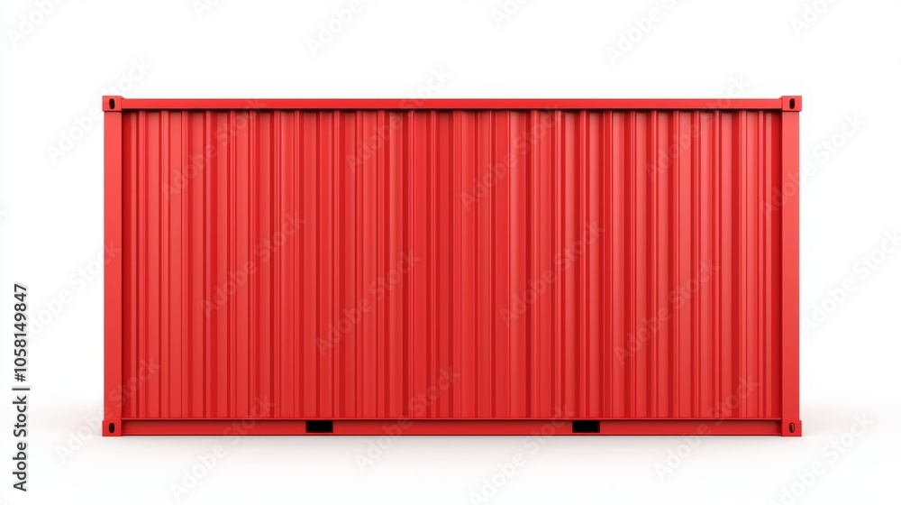 A vibrant red shipping container with a corrugated design, set against a plain white background, emphasizing its industrial look and utility. A vibrant red shipping container with a corrugated design, set against a plain white background, emphasizing its industrial look and utility.