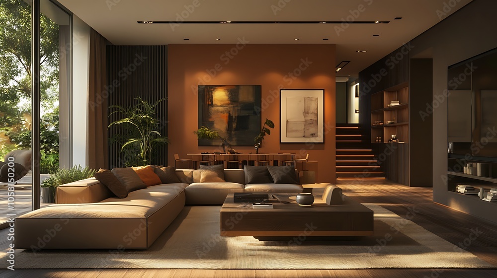 Fototapeta premium Modern Interior of Stylish Living Room ,Wall Mock Up, Frame , Poster with Beautiful Background, 3d render