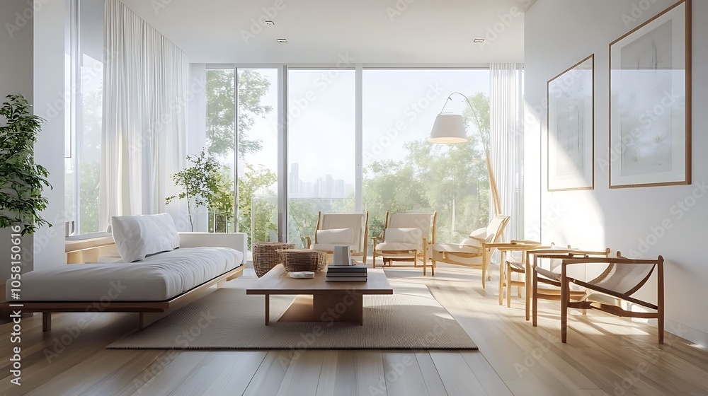 Fototapeta premium Modern Interior of Stylish Living Room ,Wall Mock Up, Frame , Poster with Beautiful Background, 3d render