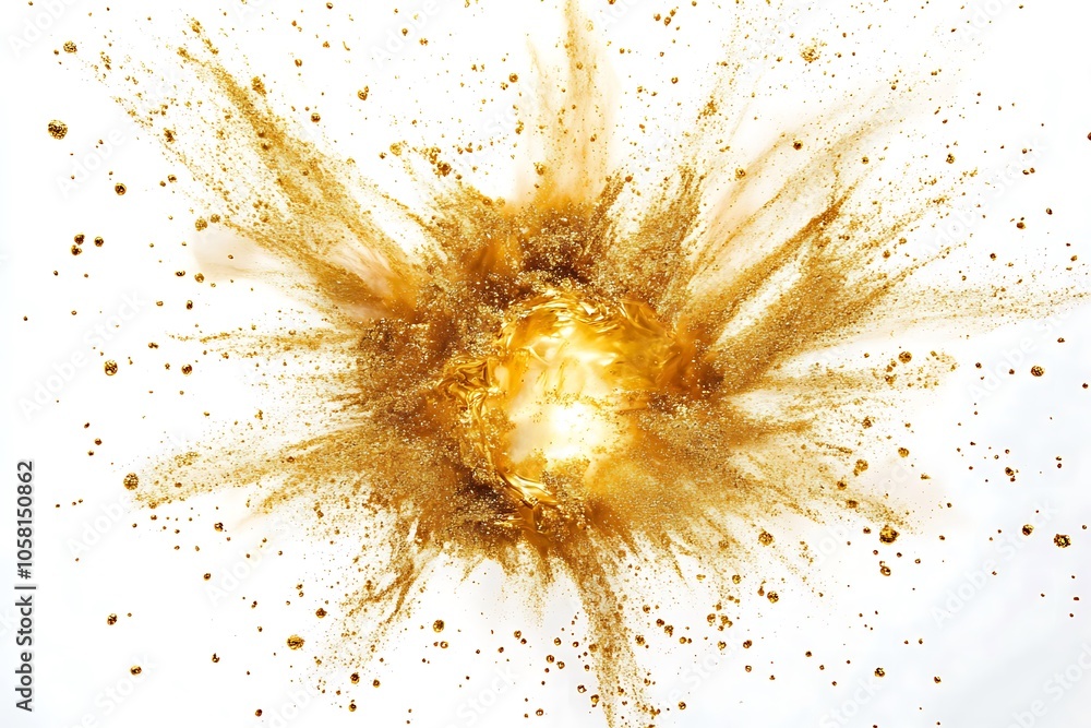 Gold color explosion on white background Gold color explosion on white background