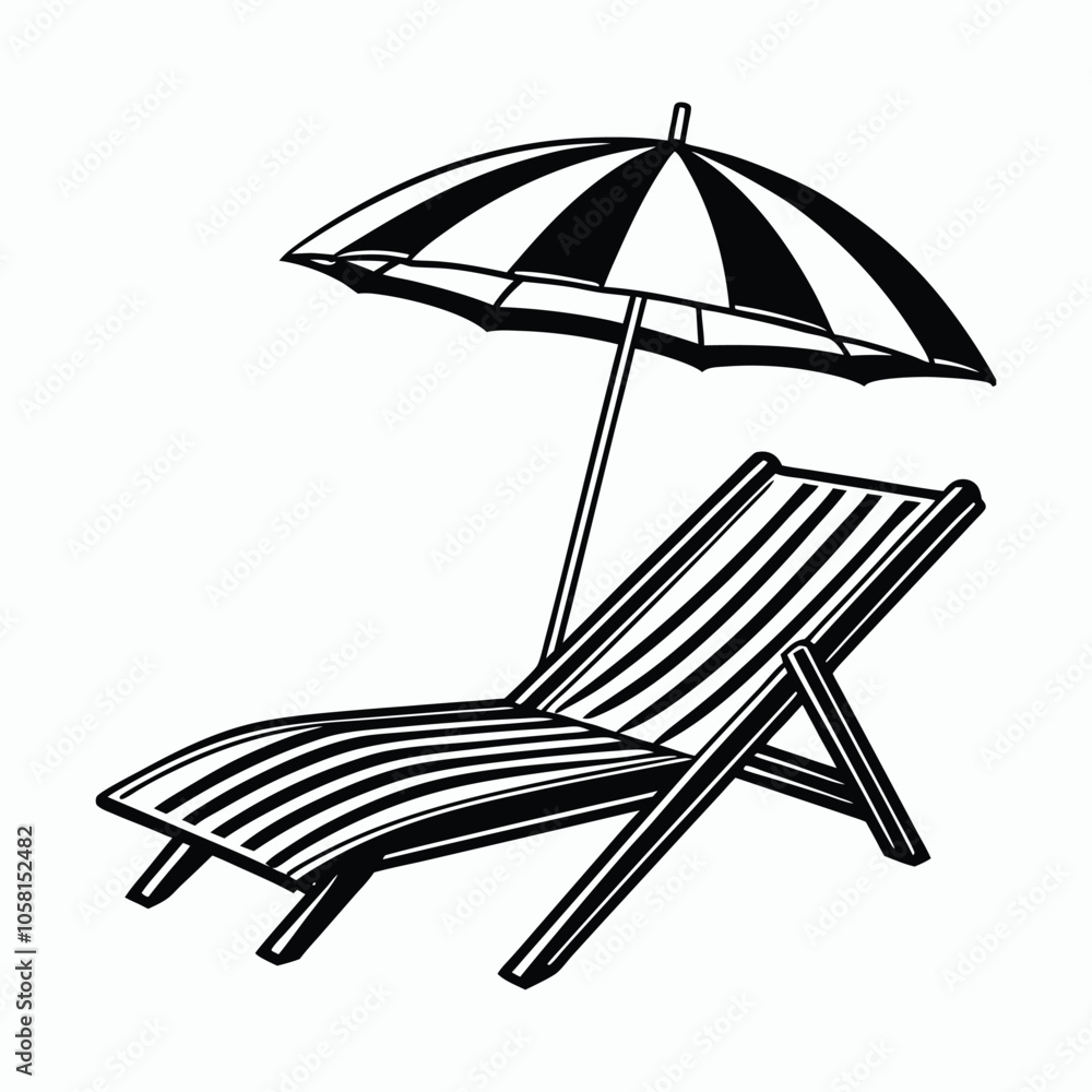 vector beach lounger with umbrella on white background