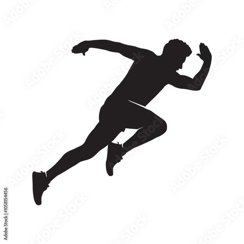 simple vector silhouette of a man jumping, side view of a runner running, black and white silhouette illustration