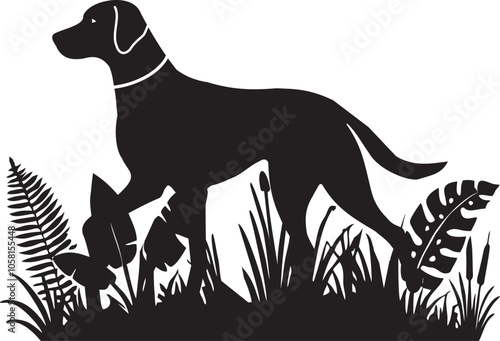  Silhouette of a Walking Smart Dog in Grass