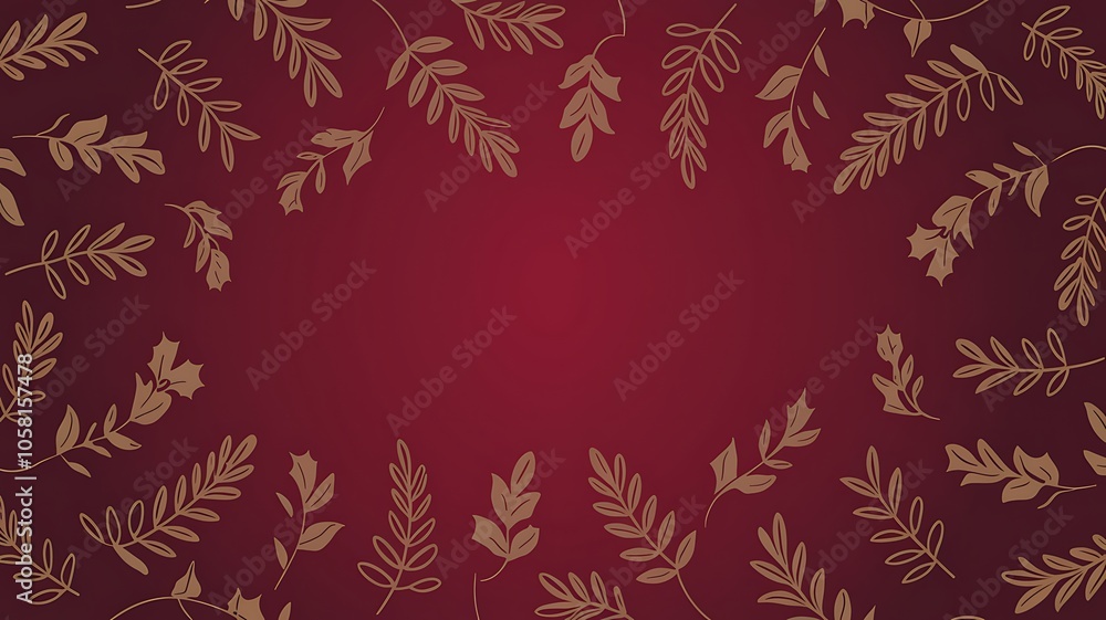 Golden Branch Design on Burgundy Background Golden Branch Design on Burgundy Background
