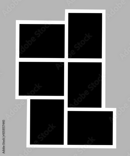 Blank photo frame design, vector collage template layout of six photo frames