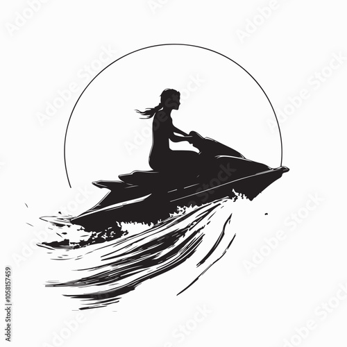 Silhouette woman riding jet ski full body black color only image vector  Isolated on white background.