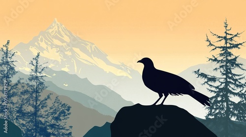 Vector silhouette of a majestic Himalayan Monal bird, elegantly displayed against a clean white background. This striking design emphasizes the distinct shape and features of the Himalayan Monal,  photo