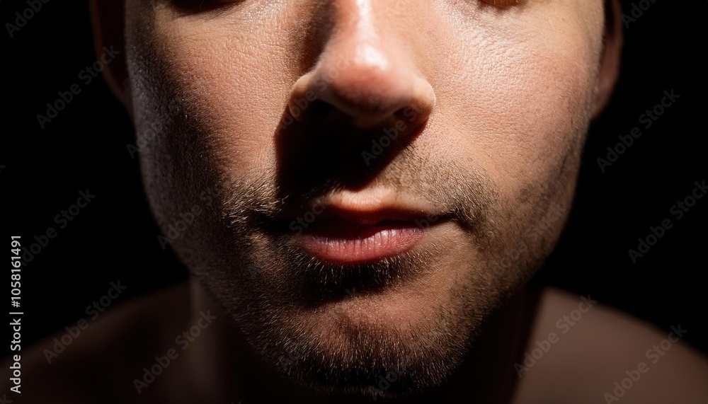 Close-Up Portrait of a Young Man's Face in Shadows Close-Up Portrait of a Young Man's Face in Shadows