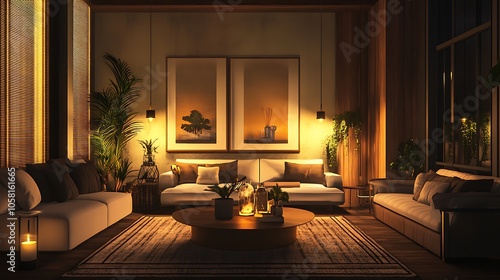 Modern Interior of Stylish Living Room ,Wall Mock Up, Frame , Poster with Beautiful Background, 3d render