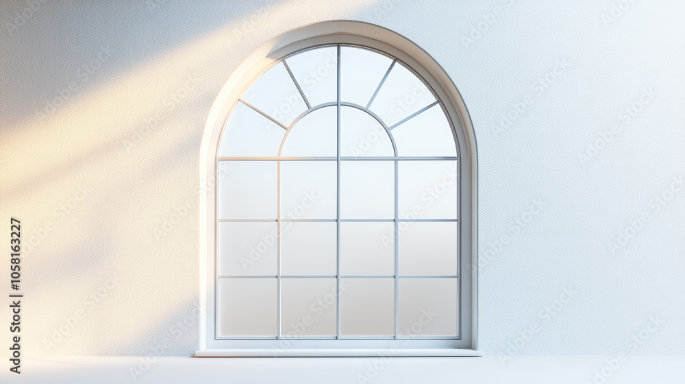 Contemporary arched window with frosted glass, showcasing elegant design and soft light. Perfect for modern interiors and architectural aesthetics Contemporary arched window with frosted glass, showcasing elegant design and soft light. Perfect for modern interiors and architectural aesthetics