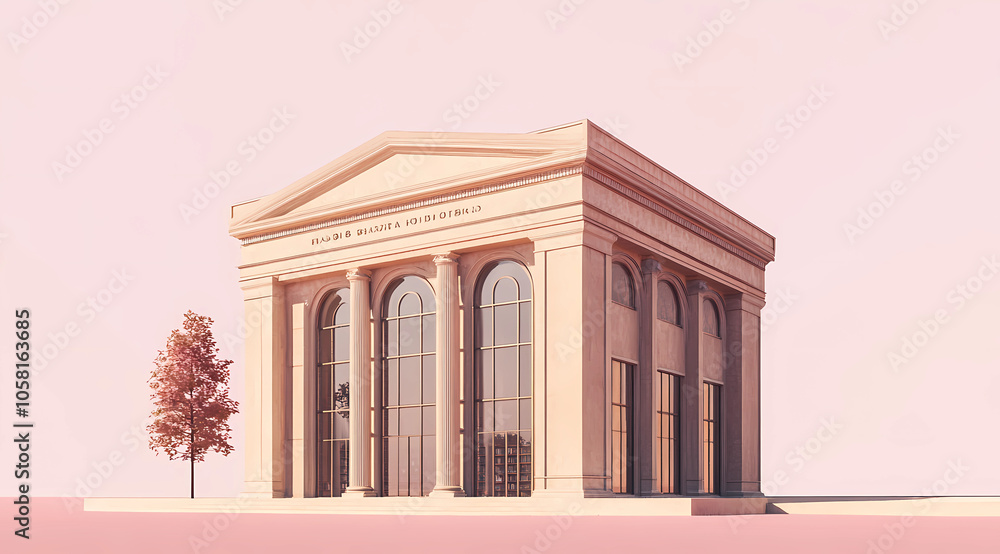 Obraz premium Medium-Brown Library Building: A Public Knowledge Sanctuary