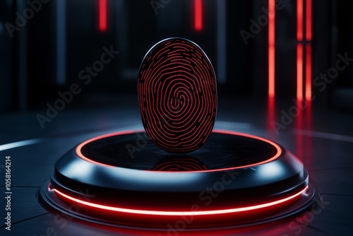 Digital hologram of a fingerprint pattern in a high-tech lab, with glowing lines and futuristic design capturing the intense focus on forensic science, symbolizing modernity and precision photo