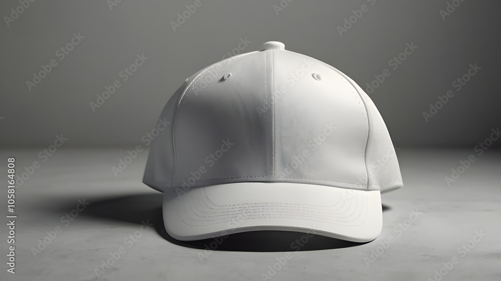 A white baseball cap sits on a gray background, showcasing its simple and clean design. A white baseball cap sits on a gray background, showcasing its simple and clean design.