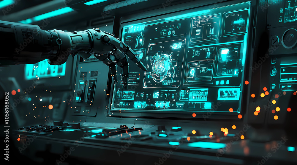 Robotic Arm Extending from a Smart Factory Setup: The Future of Automated Manufacturing