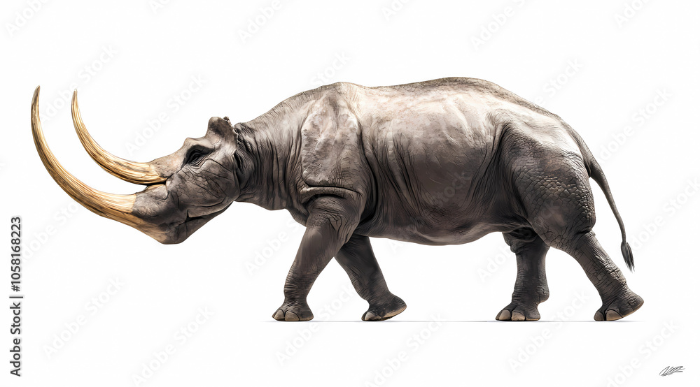 Obraz premium Lifelike Entelodon on White Background: Discover the Might of Prehistoric Creatures