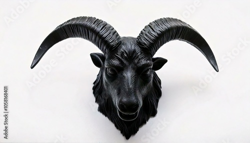 Head of a black male goat. isolated white background