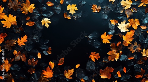 Wallpaper Mural Discover the beauty of autumn captured in vibrant hues of orange and deep blacks, highlighting fallen leaves in a stunning, artistic arrangement that evokes the season?s transition. Torontodigital.ca
