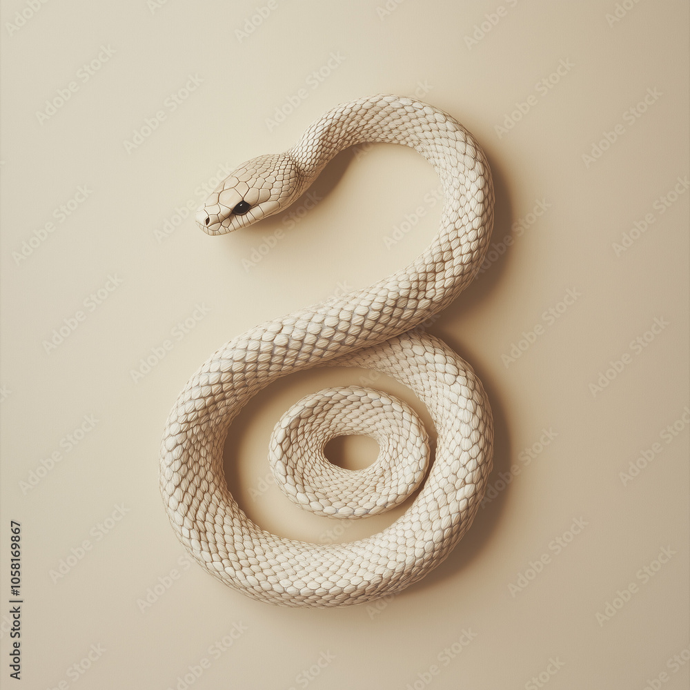 Fototapeta premium A snake made of rope on a beige background.Copy space,flat lay