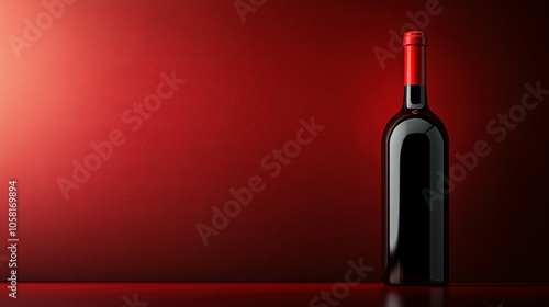 A Single Red Wine Bottle Against a Red Background