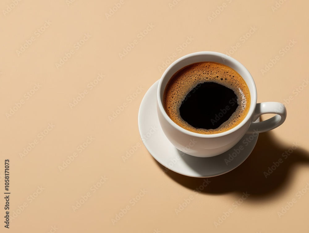 A minimalist scene featuring a white coffee cup filled with dark, aromatic coffee, set against a smooth, peach-colored background, evoking a sense of calm and warmth. A minimalist scene featuring a white coffee cup filled with dark, aromatic coffee, set against a smooth, peach-colored background, evoking a sense of calm and warmth.