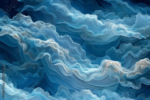 Aqua Blue and Teal Sea Moss Coral Pattern with Swirling Waves photo