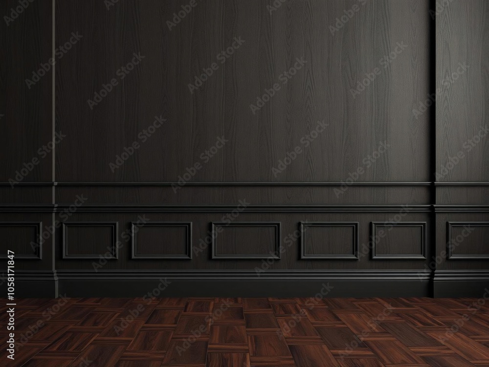 Charcoal classic painted wainscoted wall with parquet flooring backdrop for modern room decor, backdrop, room, wall Charcoal classic painted wainscoted wall with parquet flooring backdrop for modern room decor, backdrop, room, wall