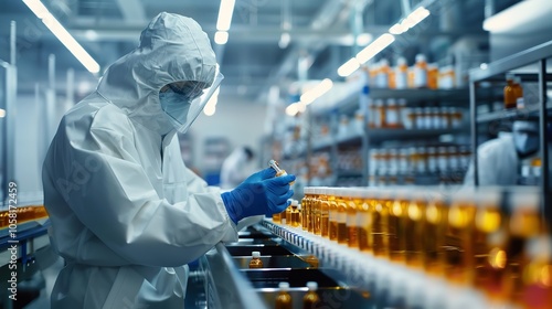 In hazmat, a pharmacist lab scientist is examining PPE suits. Generative Ai