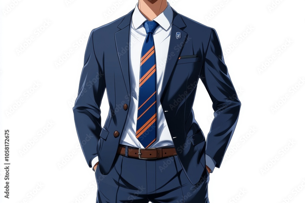 2D illustration of a school uniform with blazer and tie on a white background, symbolizing the organized, traditional look of educational attire, capturing unity and simplicity 2D illustration of a school uniform with blazer and tie on a white background, symbolizing the organized, traditional look of educational attire, capturing unity and simplicity