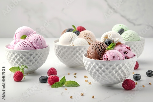 Assemble a collection of mouthwatering, multi-flavor ice cream. Generative Ai
