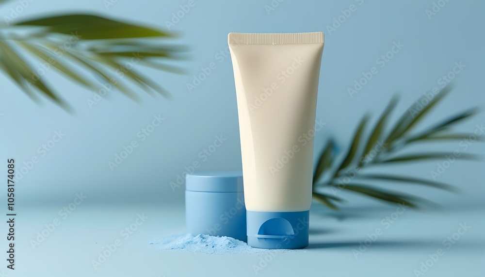 Blue cream tube on a pastel blue background. Blue cream tube on a pastel blue background.