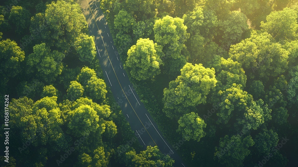 Aerial view of a road in the middle of the forest. Aerial view of a road in the middle of the forest.